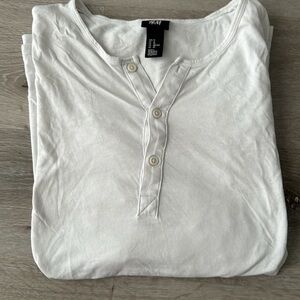 H&M White 3 Button Henley Crewneck Long Sleeve Tee Shirt